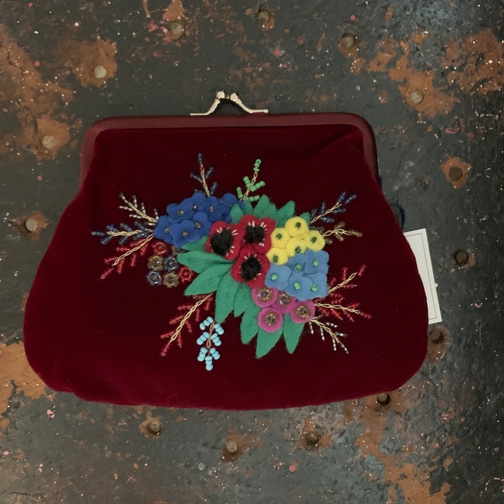 Lulu Guinness velvet floral frame purse.